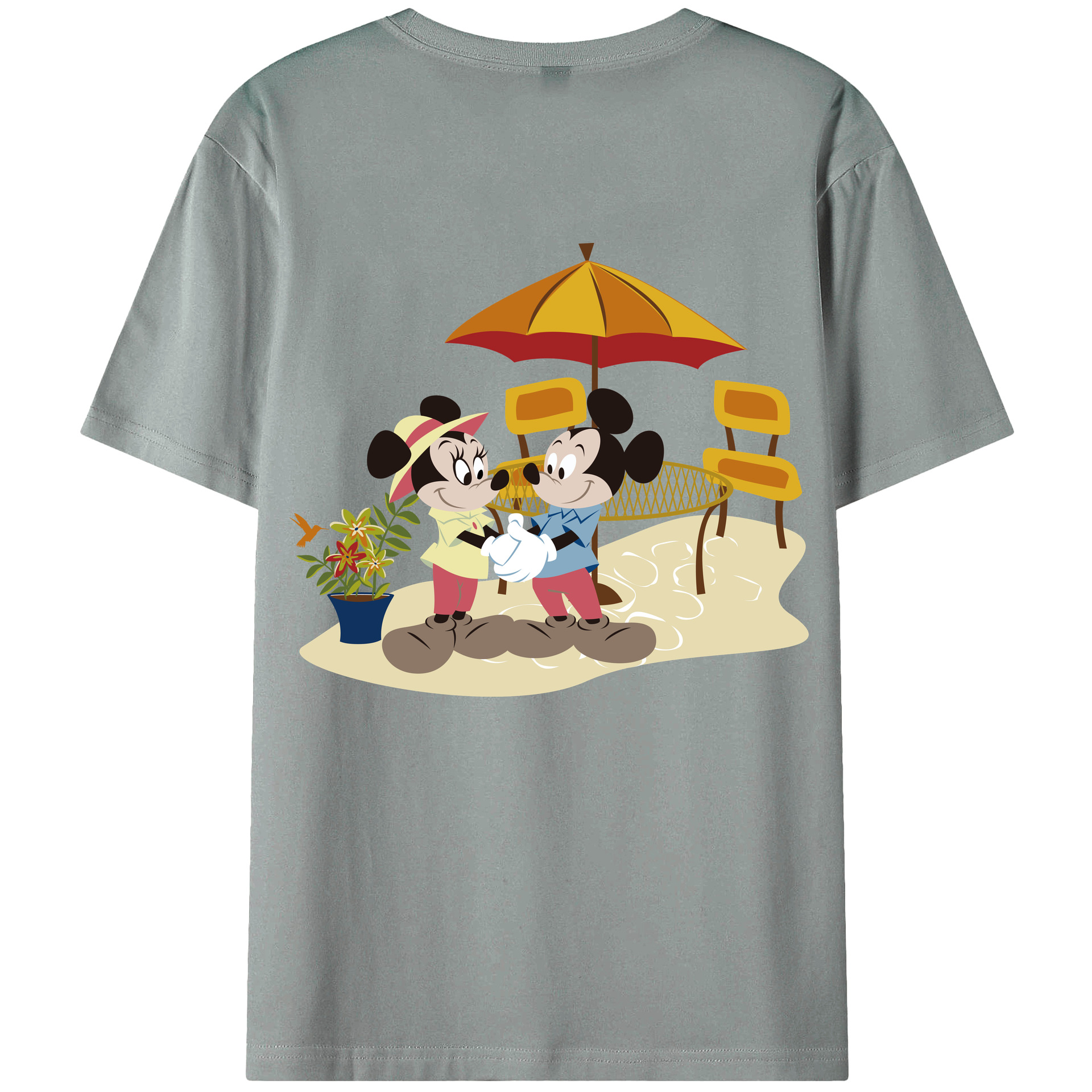 ミッキーマウス Mickey Mouse 綿100％ メンズ半袖Tシャツ（バックプリント） 通気性